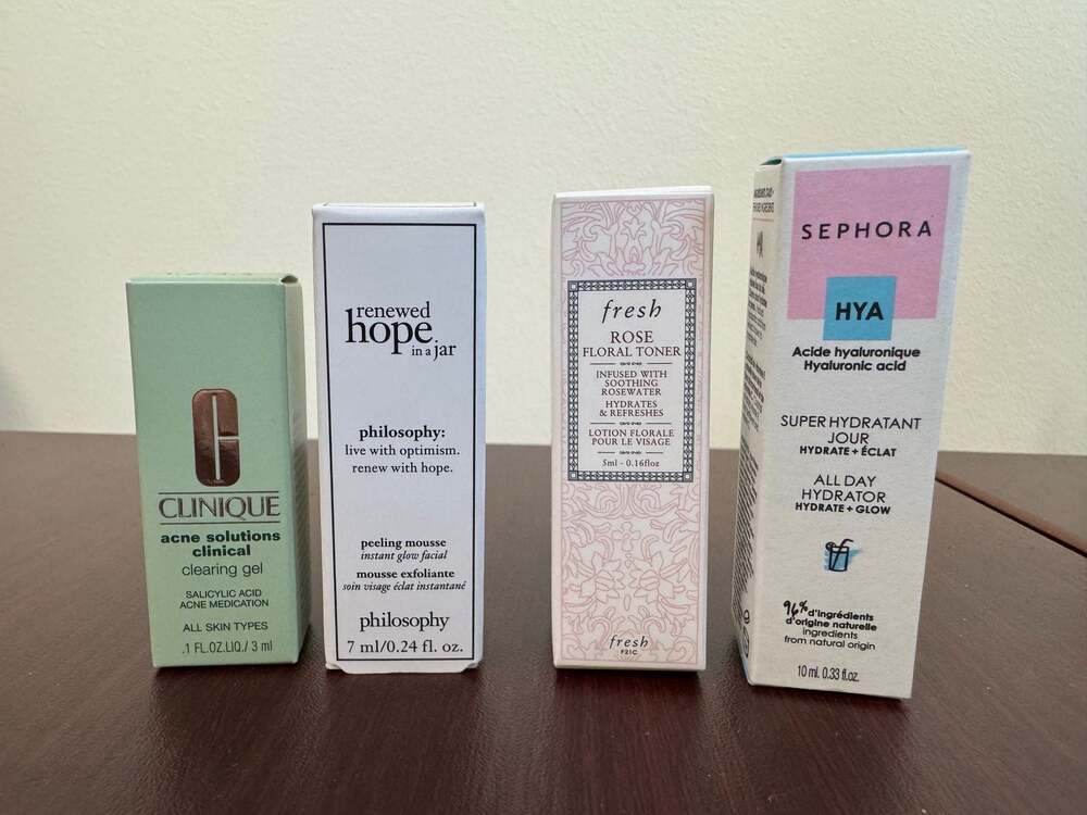 Philosophy renewed Hope, Sephora All Day Hydrator Cream, Fresh Rose toner, Clin